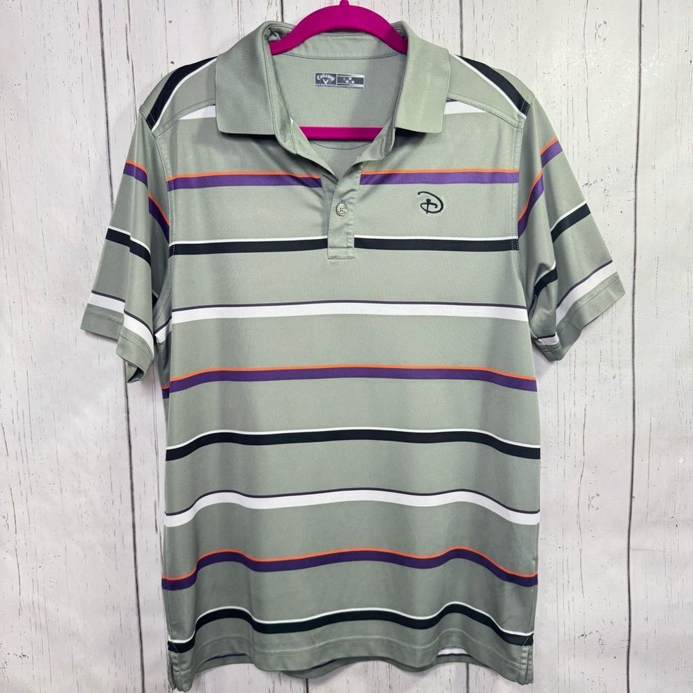 Callaway Disney Mickey Mouse Golf Polo Green Striped Performance Shirt Size M